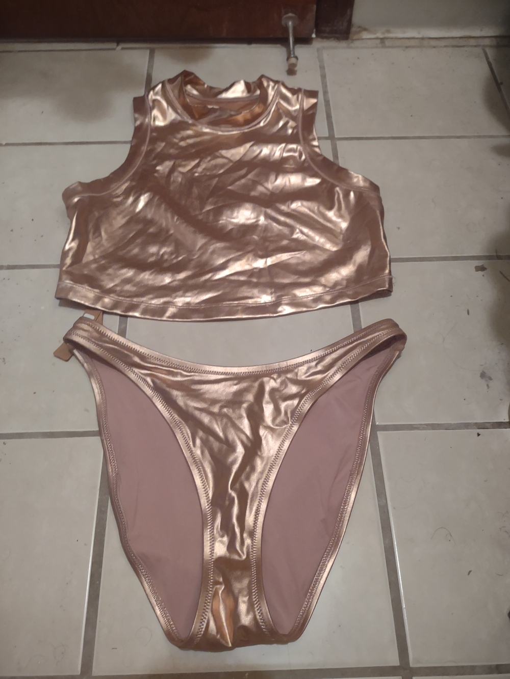 SKIMS Metallic Rose Gold High Neck Bikini Set